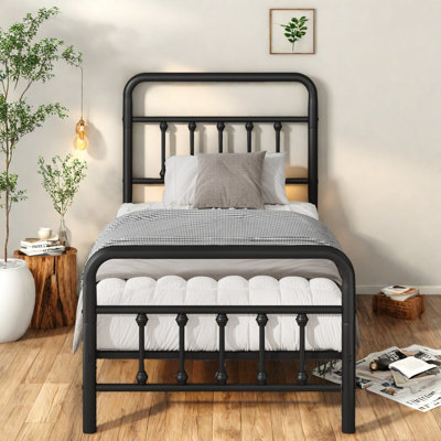Spacious Metal Twin Beds With Headboard, Modern Style And Storage