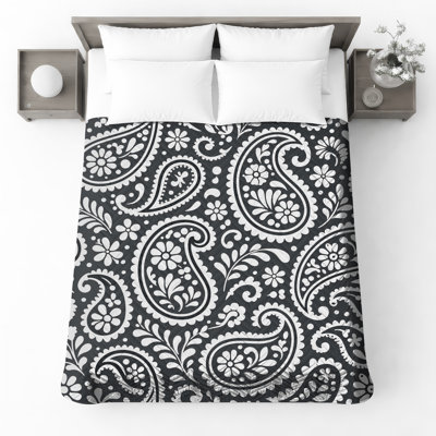 Couvre-lit matelassé à motif cachemire noir et blanc toutes tailles