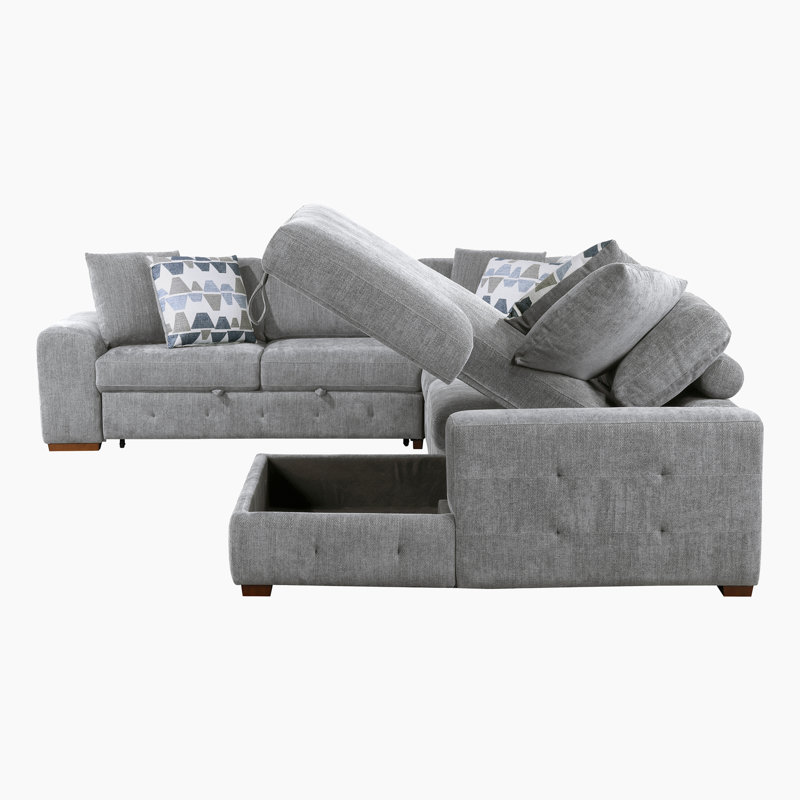 Odesser 4-Piece Chenille Sectional Sofa Sleeper with Chaise, Gray Chenille, Right Hand Facing
