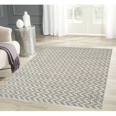 Tapis crème/brun à chevrons fait main à tissage plat Serna