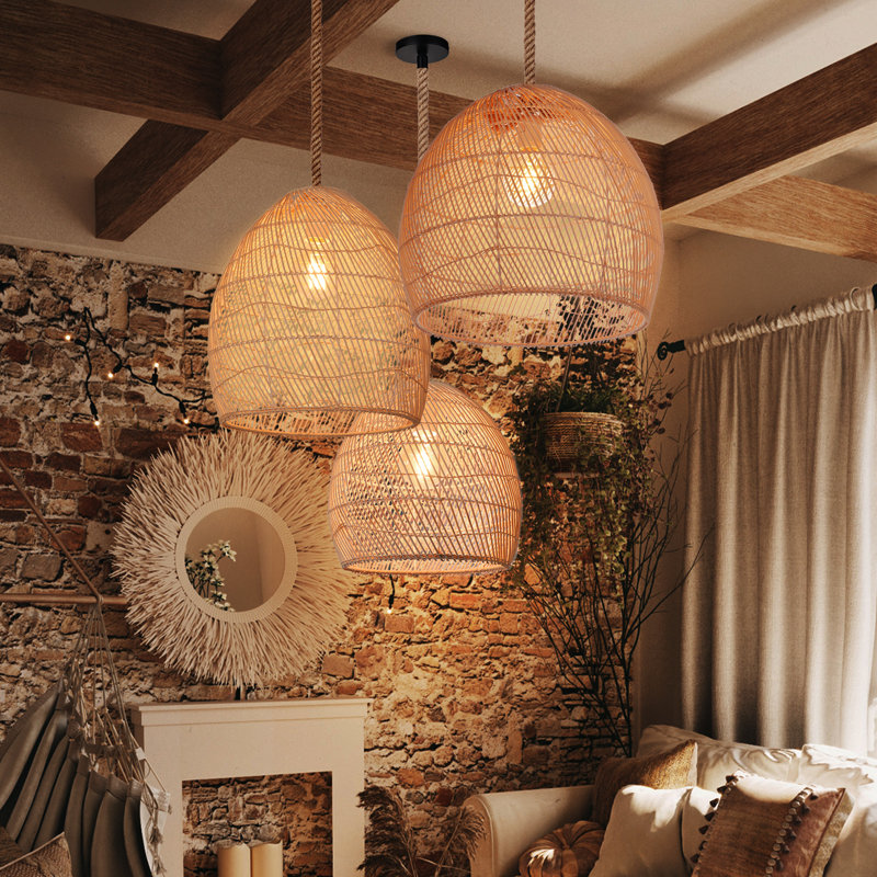 Cynthiana 1 - Light Natural Rattan Single Pendant, 13.77" H x 13.77" W x 13.77" D