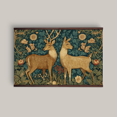 Art mural botanique cerf sur toile - animaux de la forêt rétro sur fond floral