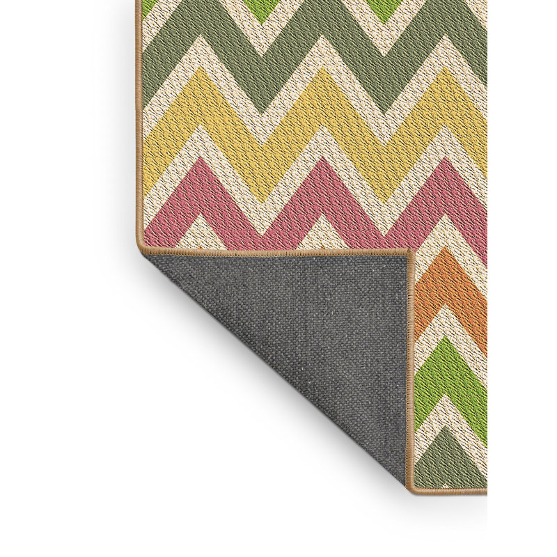 Tapis à chevrons brun / vert / jaune, Tapis de couloir 2 pi x 5 pi