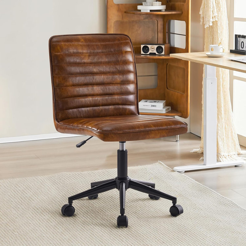 Chaise de bureau pivotante en similicuir, Similicuir jaune poussière, Noir, noir, noir, noir
