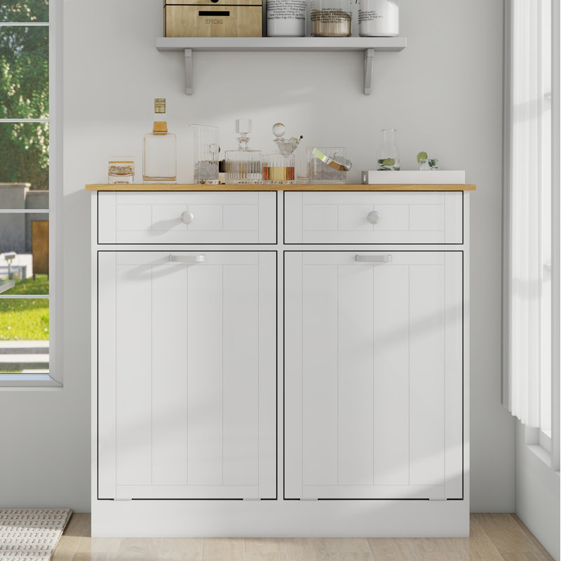 Armoire inclinable à deux compartiments, armoire de tri autoportante, panier à linge, blanc