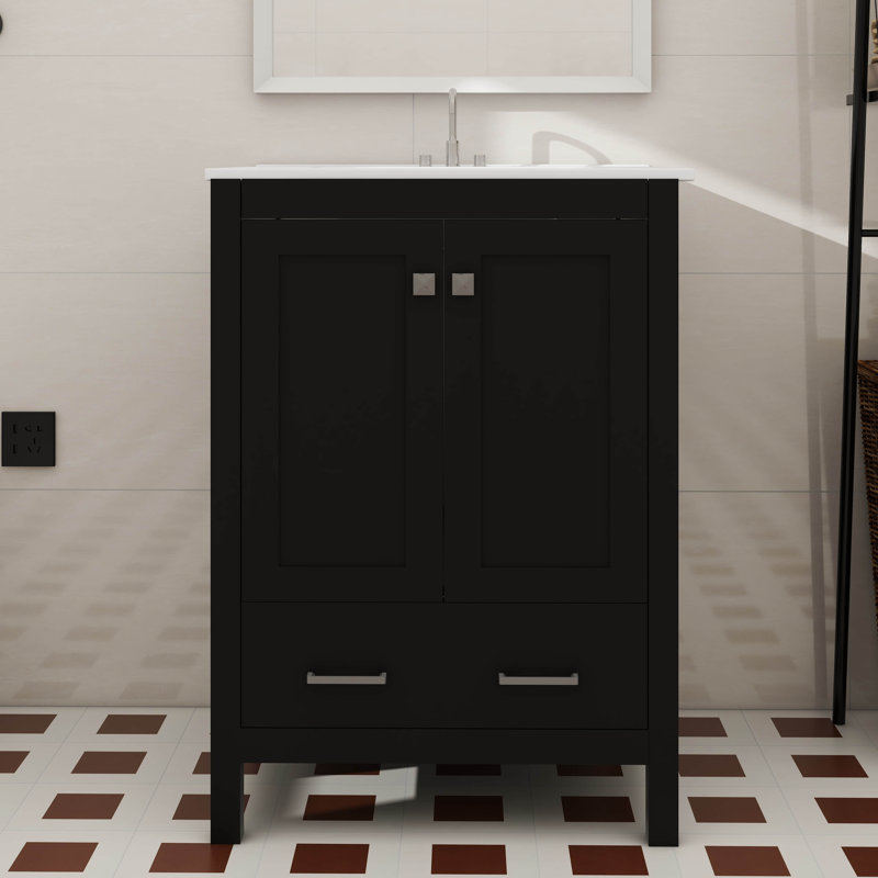 Ensemble de meuble-lavabo simple 24 po avec tiroir et tablette à double couche, Noir