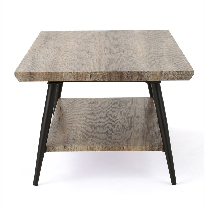 Table basse de salon en panneau de fibres à densité moyenne gris ardoise avec finition en bois et rangement à deux niveaux, 43,25 po x 23,5 po