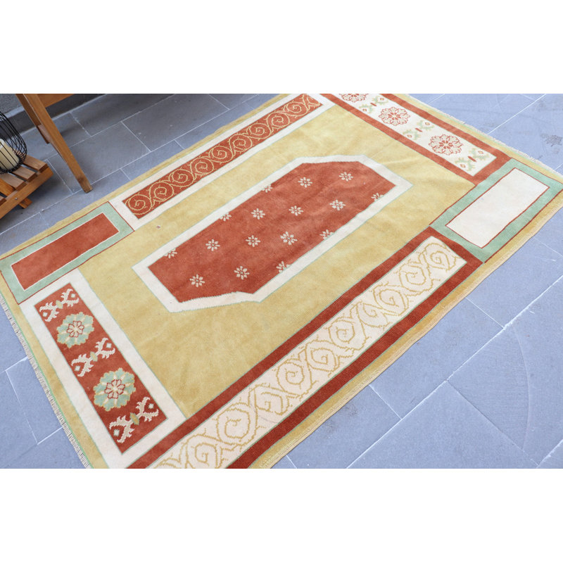 Tapis turc rétro jaune pour chambre de bébé ou d'extérieur - cadeau antique idéal