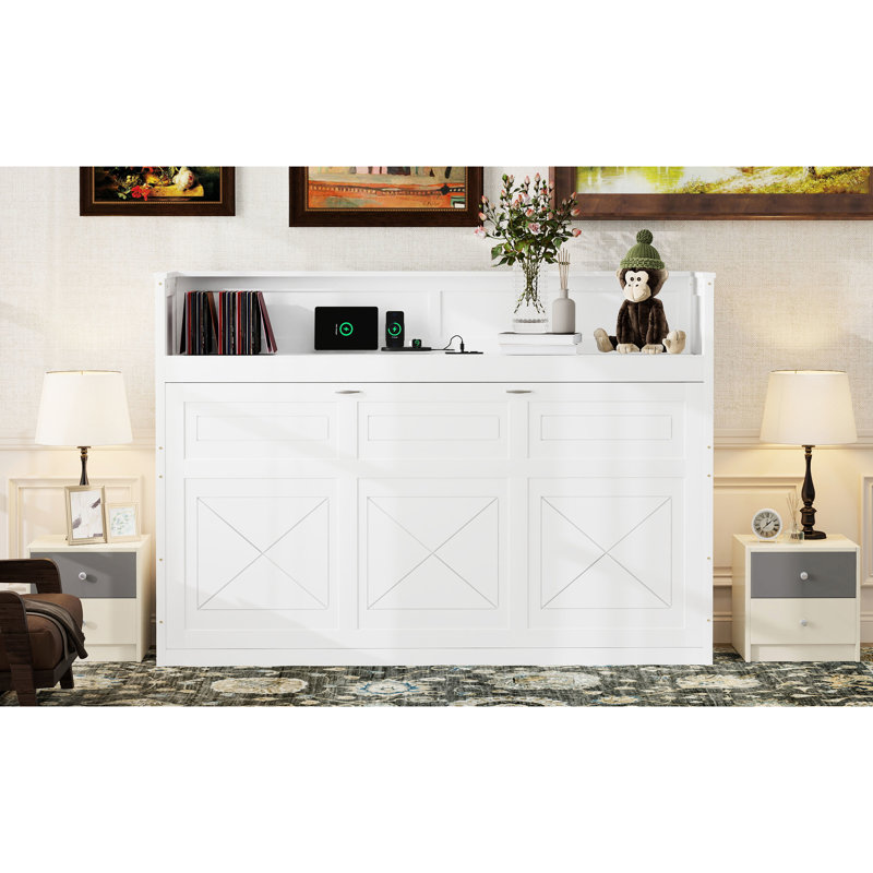Lit simple TG avec bureau, conduit, charge. Blanc. Composé en bois massif et pour un bureau blanc ou un bureau blanc. Construire