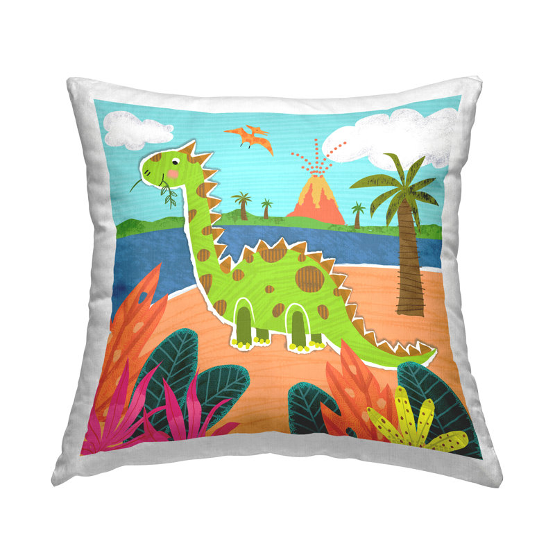 Coussin décoratif imprimé "Dinosaur on Beach" par Tina Finn