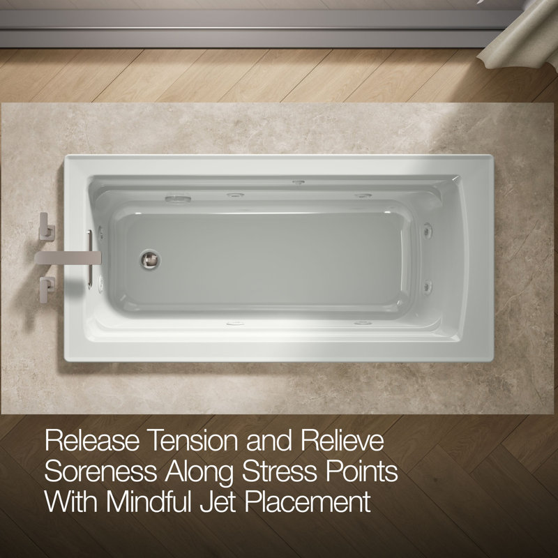 Archer® 66" X 32" Drop-In Whirlpool Bath with End Drain and Heater, Ice Grey