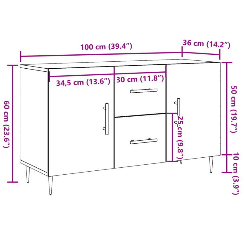 Margelene 100 Wide 2 Drawer, Old Wood