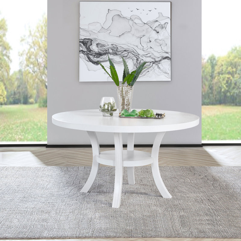 Table de salle à manger ronde en bois Tyler Pearl White avec tablette (seulement avec table basse)