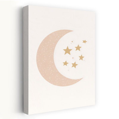 Golden Moon And Stars Abstract Dreamy Minimalist Landscape Nature Wall Art Print 1 Piece Wrapped Canvas Wall Art