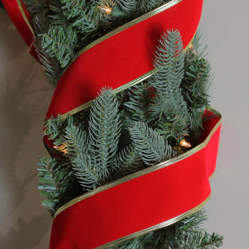 Solid Bright Red Gold Wired Christmas Craft Ribbon Spools - 2.5" x 120 Yards