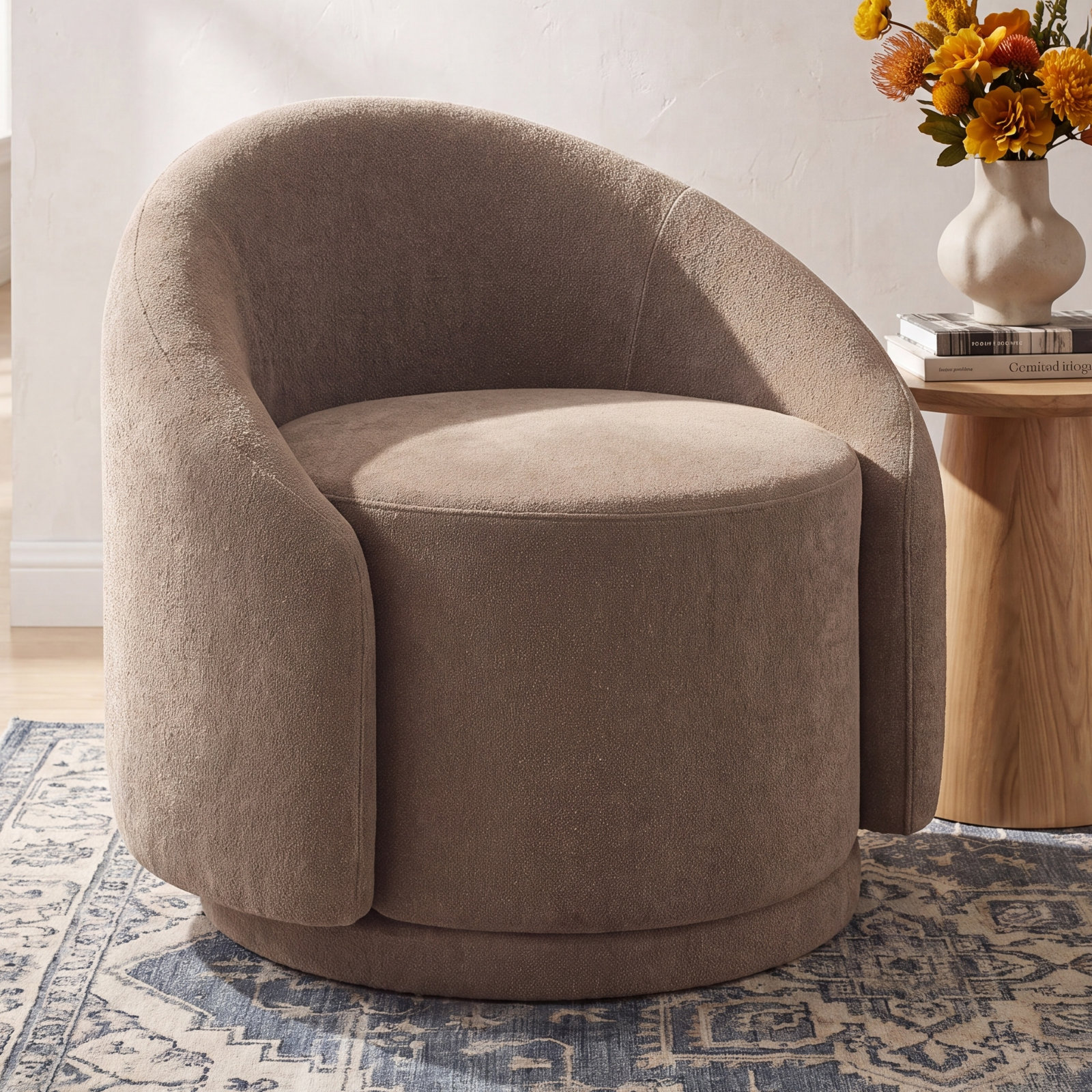 Pierre Swivel Accent Chair, Chocolate Performance Boucle