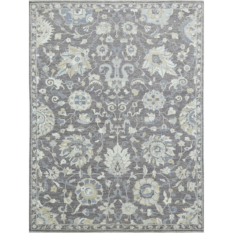 Tapis taupe noué à la main de haute qualité, Rectangle 9 pi x 12 pi