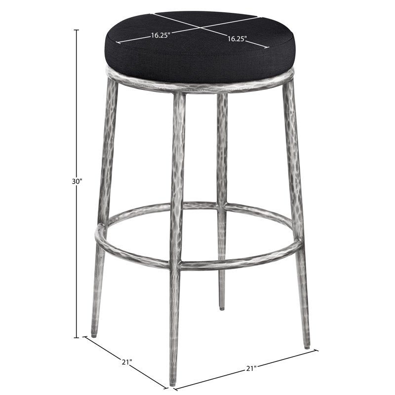 Tabouret de bar rembourré Ferro, Argent argent, Black Performance Fabric