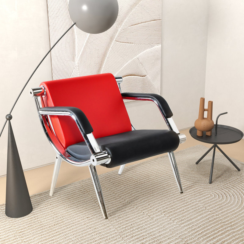 Chaise d'appoint moderne rembourrée avec dossier incurvé ergonomique et structure en métal, Red