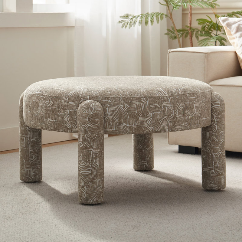 Modern Unique Design 32.3" W Velvet Upholstered Ottoman, Brown Abstract