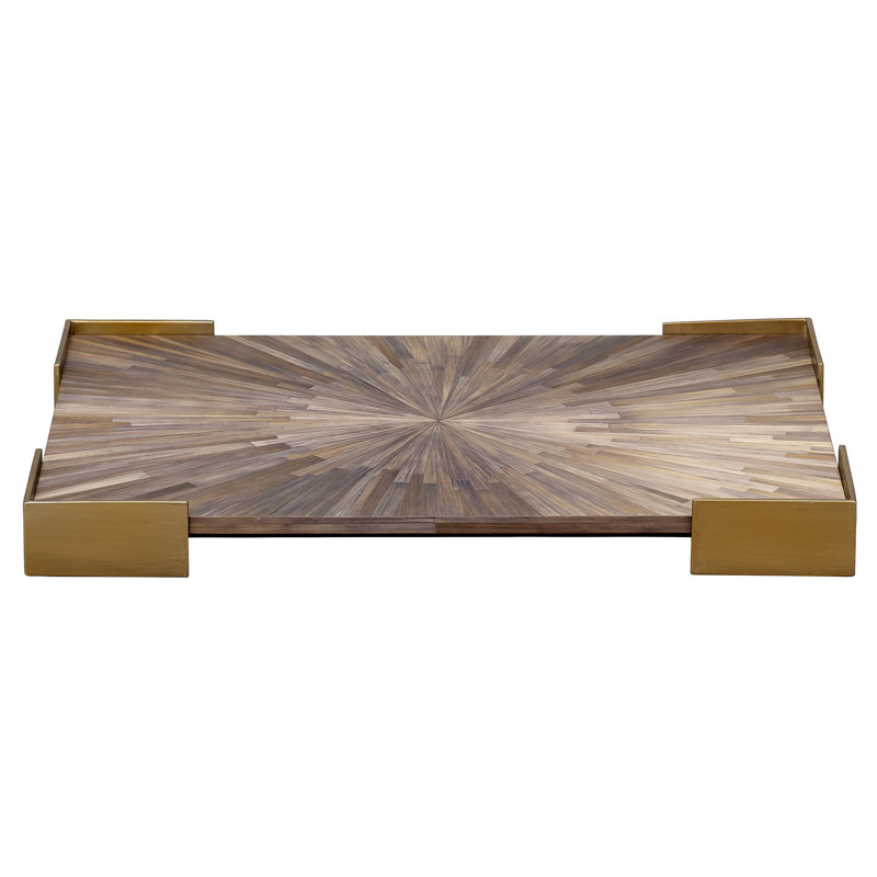Palm Decorative Tray, Gray/Antique Brass