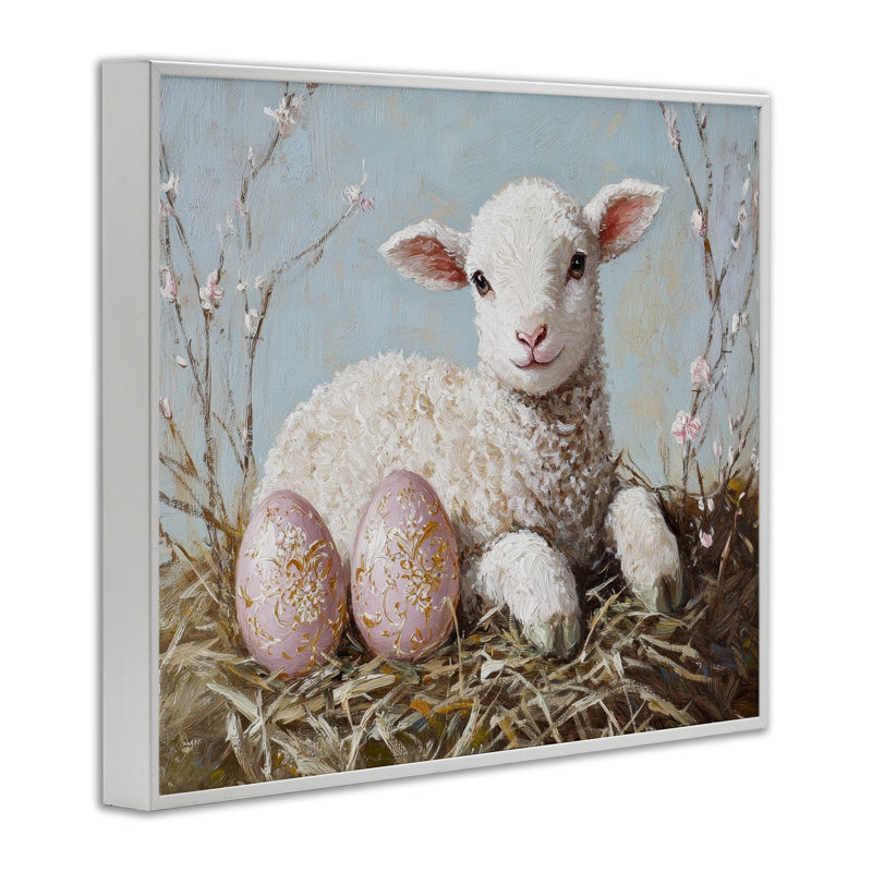 Giclée de Pâques, agneau de Pâques et œufs, design par Petal Prints Design, H 11 po x l 14 po