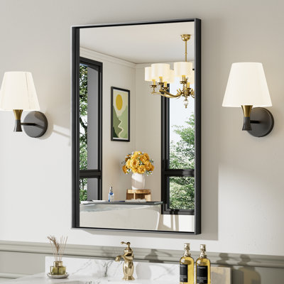 Modern & Contemporary Matte Black Aluminum Alloy Framed Rectangular/Square Bathroom Vanity Mirrors with HD Tempered Glass