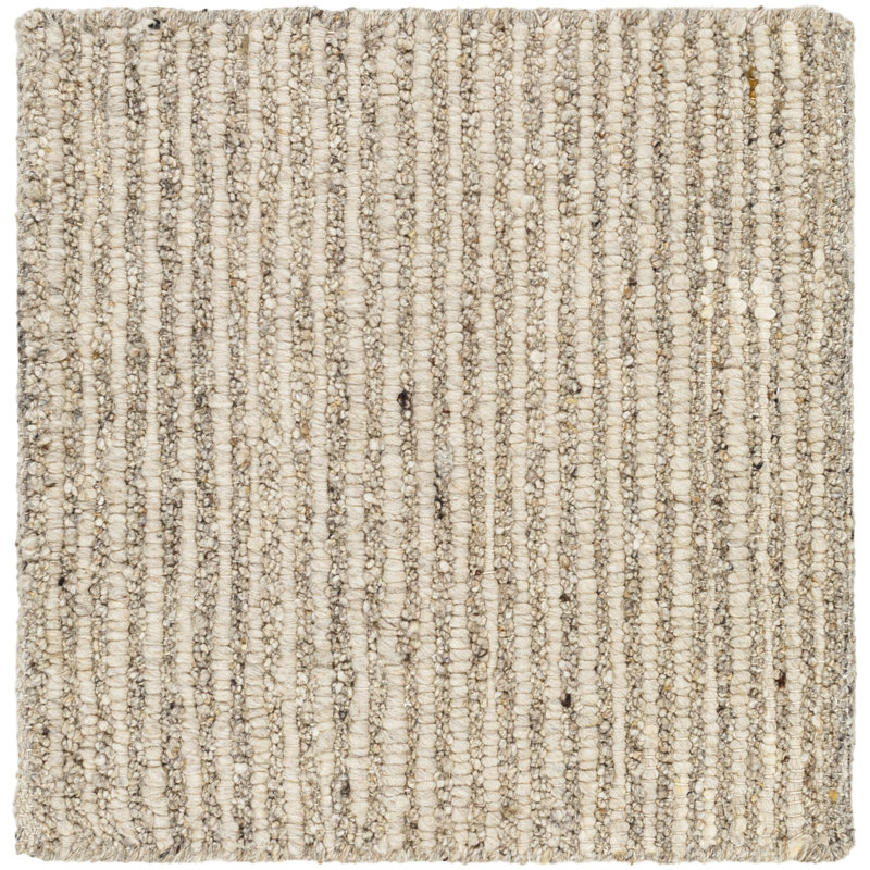 Miramar Wool Striped Area Rug in Beige, Rectangle 6' x 9'