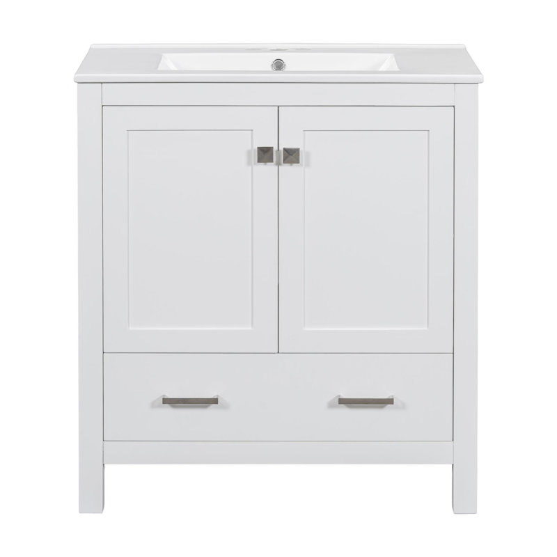 Meuble-lavabo autoportant 30 po, Blanc, Argent