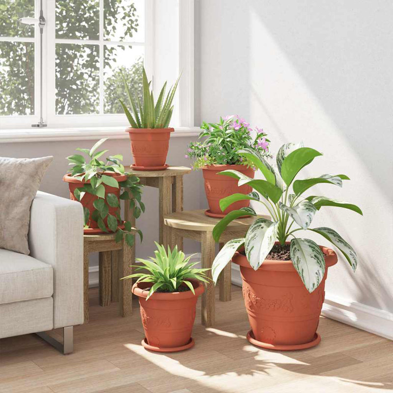  Round Flower Pot 24 Pcs, Plastic, 21.5cm H x 26cm W x 26cm D, Brick Red