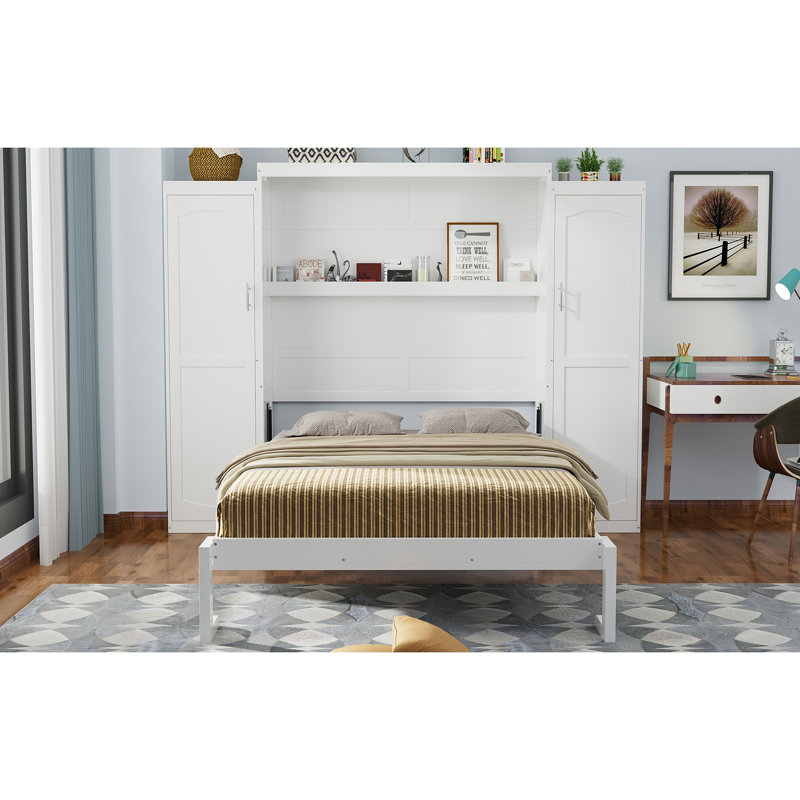 Cadre de lit escamotable avec lit escamotable et 2 tablettes Murphy, Grand lit