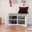 Banc de rangement pour chaussures avec coussin de siège rembourré, banc d'entrée avec 2 portes de grange