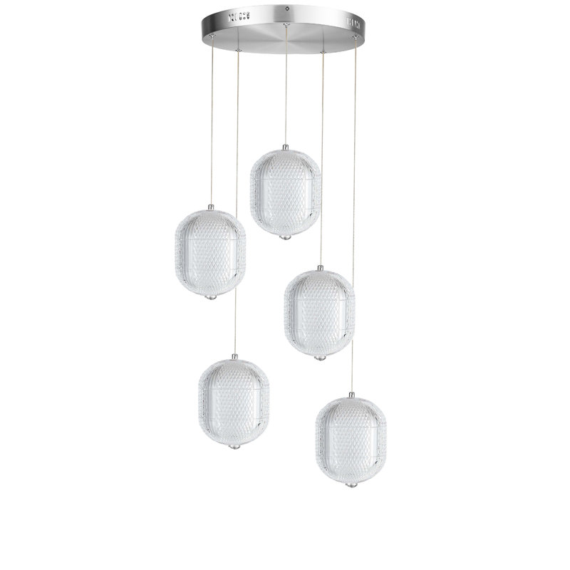 Luminaire suspendu DEL Peri, 5 lumières, Chrome poli