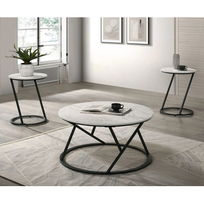 Ensemble de table contemporaine 3 pièces l 34 po, blanc, blanc