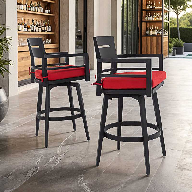 Modern Outdoor 2-Piece 360° Swivel Bar Chairs, Jocky Red