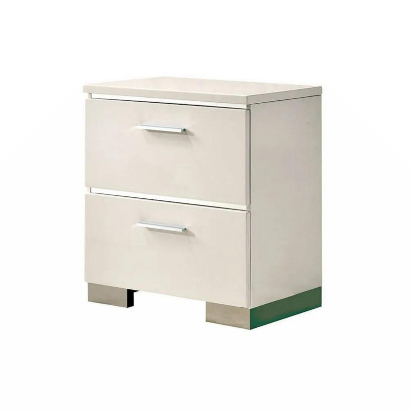 Table de chevet en métal et bois avec 2 tiroirs, Beige