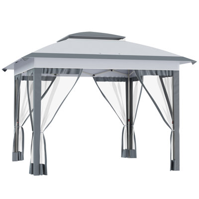 Outsunny 12' X 12' Pop Up Canopy Tent With Netting And Carry Bag, Instant Sun Shelter With 137 Sq.Ft Shade, Tents For Parties, Height Adjustable, For Outdoor, Garden, Patio, Gray