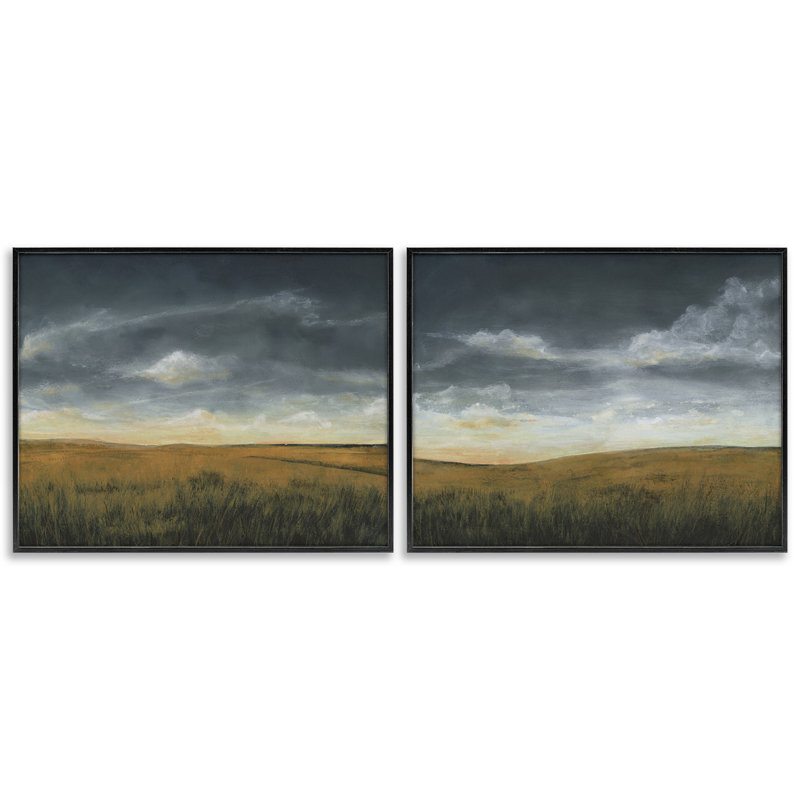«Stormy Meadow Landscape», ensemble de 2 giclées par Michael Willett, H 11 po x l 14 po, Giclée encadrée noir minuit