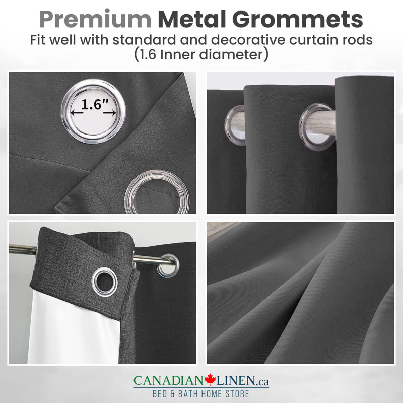 Panneau de rideau simple occultant et isolant en lin de couleur unie avec œillets, Gris anthracite, L 52 po x L 13,62 po