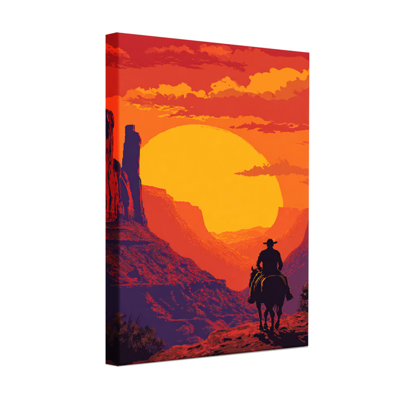 «Landscape & Nature Sunset Canyon Rider Silhouette Landscape Art Reproduction», H 18 po x l 12 po