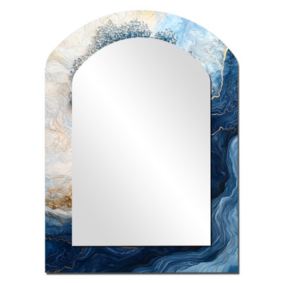 Aqua Tree Of Life Into The River Of Existence I - Tree Of Life Asymmetrical Mirror, Blue Arch Unique Wall Mirror, Printed Metal Art