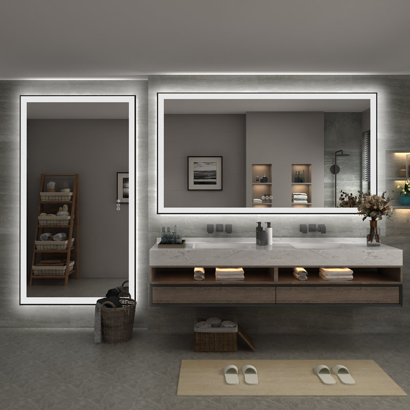 Black Aluminum Framed 72"x40" LED Bathroom Vanity Mirror