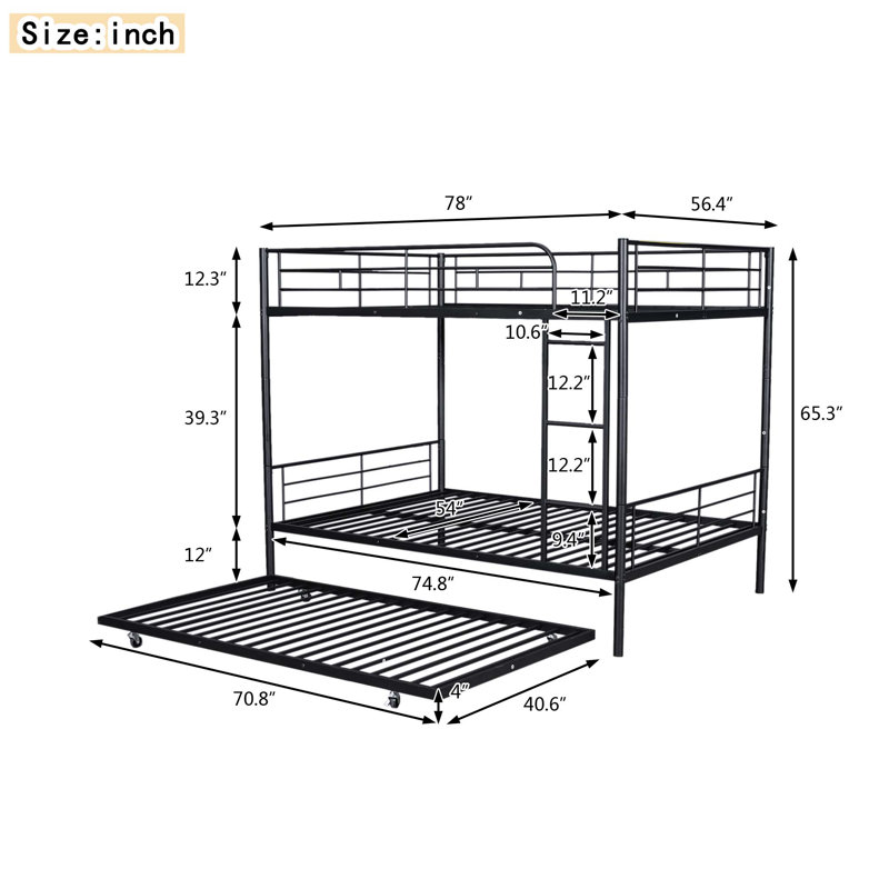 Lit pour enfant Alaila, Double sur double, Noir