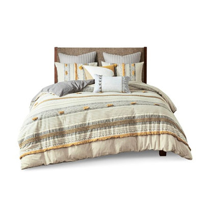 Grey And Yellow Striped Cotton Duvet Cover For King/ King With Wellness Assurance Multicolor Stripe In Grey/Yellow