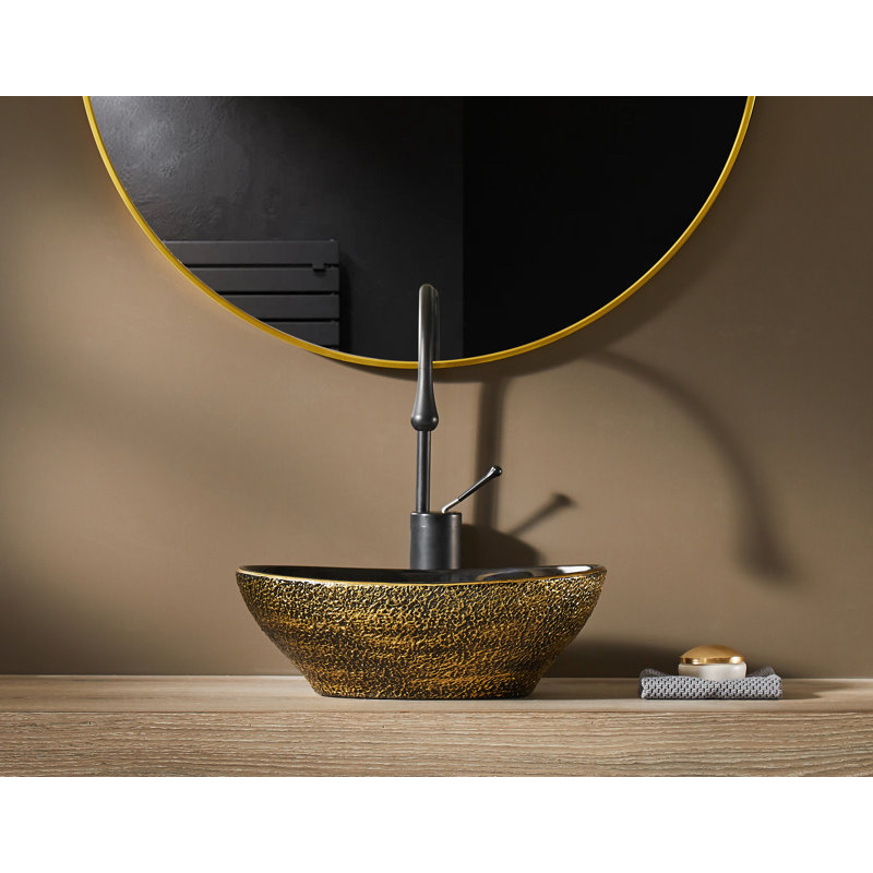 Lavabo vasque ovale en forme d'œuf de 16 po x 13 po MEJE, motif antique, lavabo de comptoir au-dessus du comptoir, or rétro