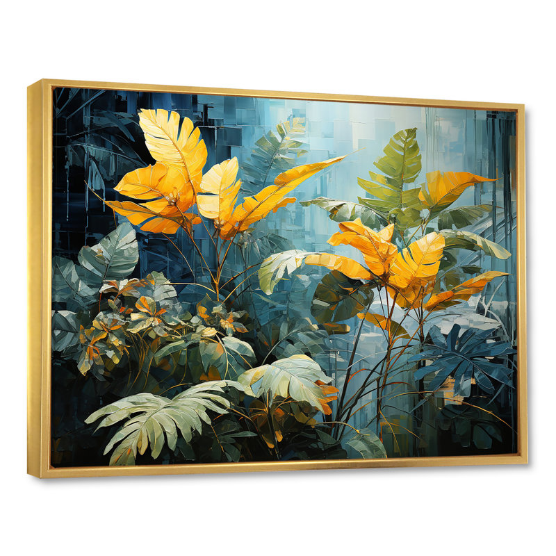 Sons de la jungle II sur toile, Cadre flottant doré, H 16 po x l 32 po x P 1 po