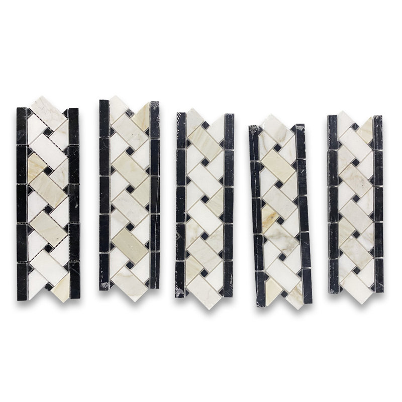 Calacatta 12" x 4" Marble Mosaic Tile, White/Gray