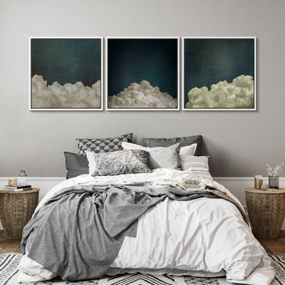 "Nuage bleu marine pastel dans le ciel, aquarelle minimaliste, détente, calme, décor, art moderne IRS29" 3 pièces