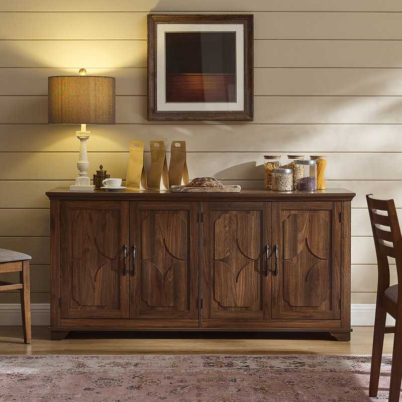 63" Sideboard Buffet With 4 Carved Doors, Modern Storage Cabinets With Adjustable Shelves For Kitchen, Living Room, Dining Room