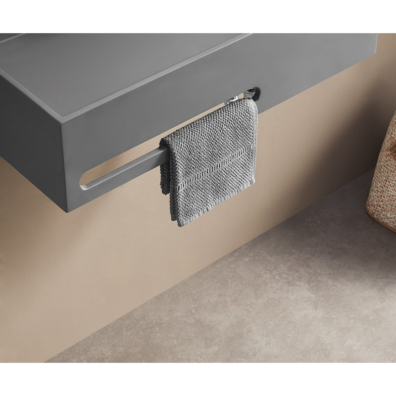 24 in. Wall-Mount Solid Surface Bathroom Sink with Built-in Towel Bar, Gray